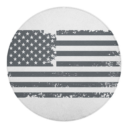 Grey Grunge American Flag Print Round Blanket