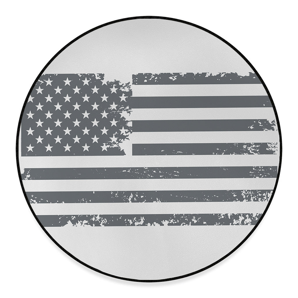 Grey Grunge American Flag Print Round Floor Mat