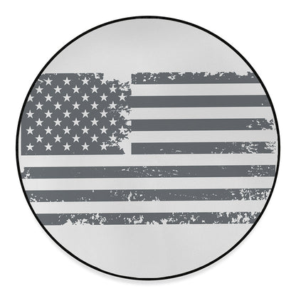 Grey Grunge American Flag Print Round Floor Mat