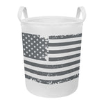 Grey Grunge American Flag Print Round Laundry Basket