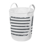 Grey Grunge American Flag Print Round Laundry Basket
