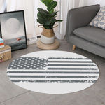 Grey Grunge American Flag Print Round Rug