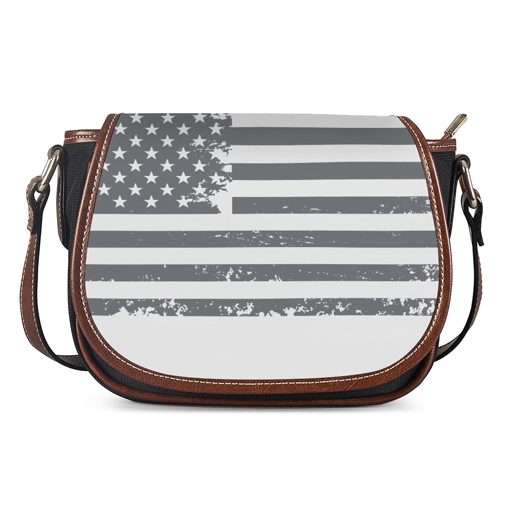 Grey Grunge American Flag Print Saddle Bag