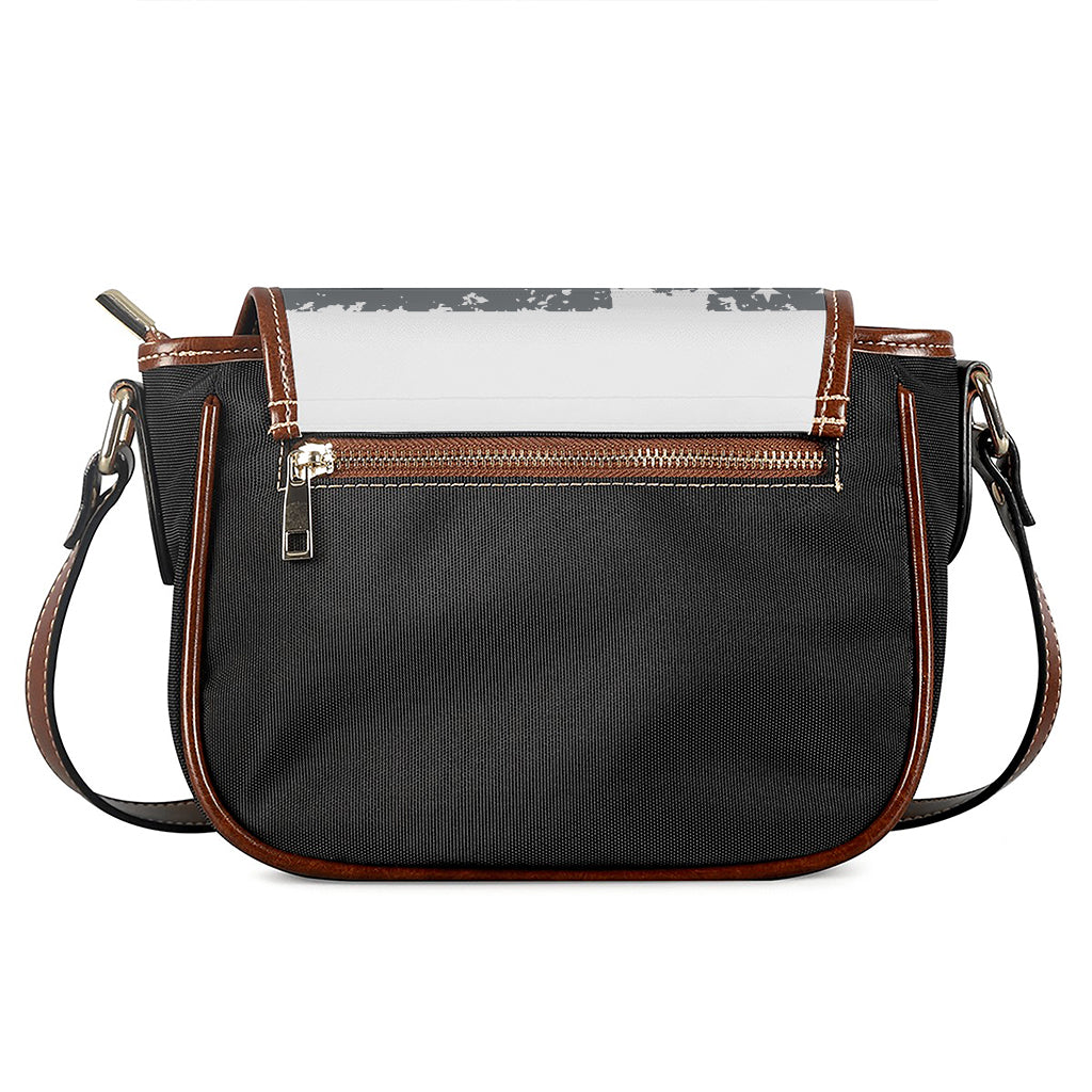 Grey Grunge American Flag Print Saddle Bag