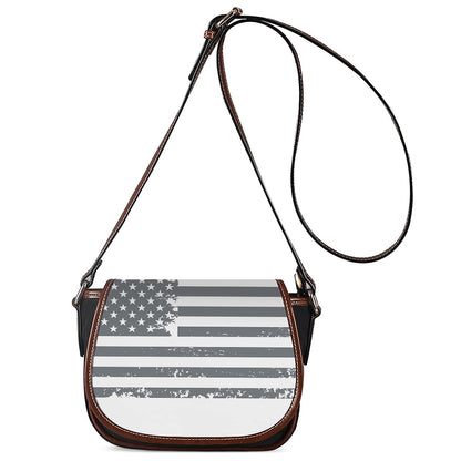 Grey Grunge American Flag Print Saddle Bag