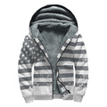 Grey Grunge American Flag Print Sherpa Lined Zip Up Hoodie
