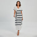 Grey Grunge American Flag Print Short Sleeve Maxi Dress