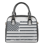 Grey Grunge American Flag Print Shoulder Handbag