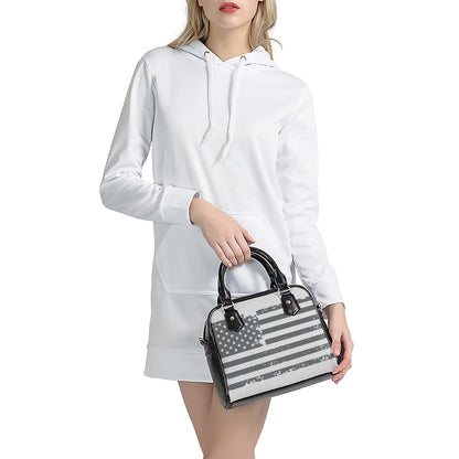Grey Grunge American Flag Print Shoulder Handbag