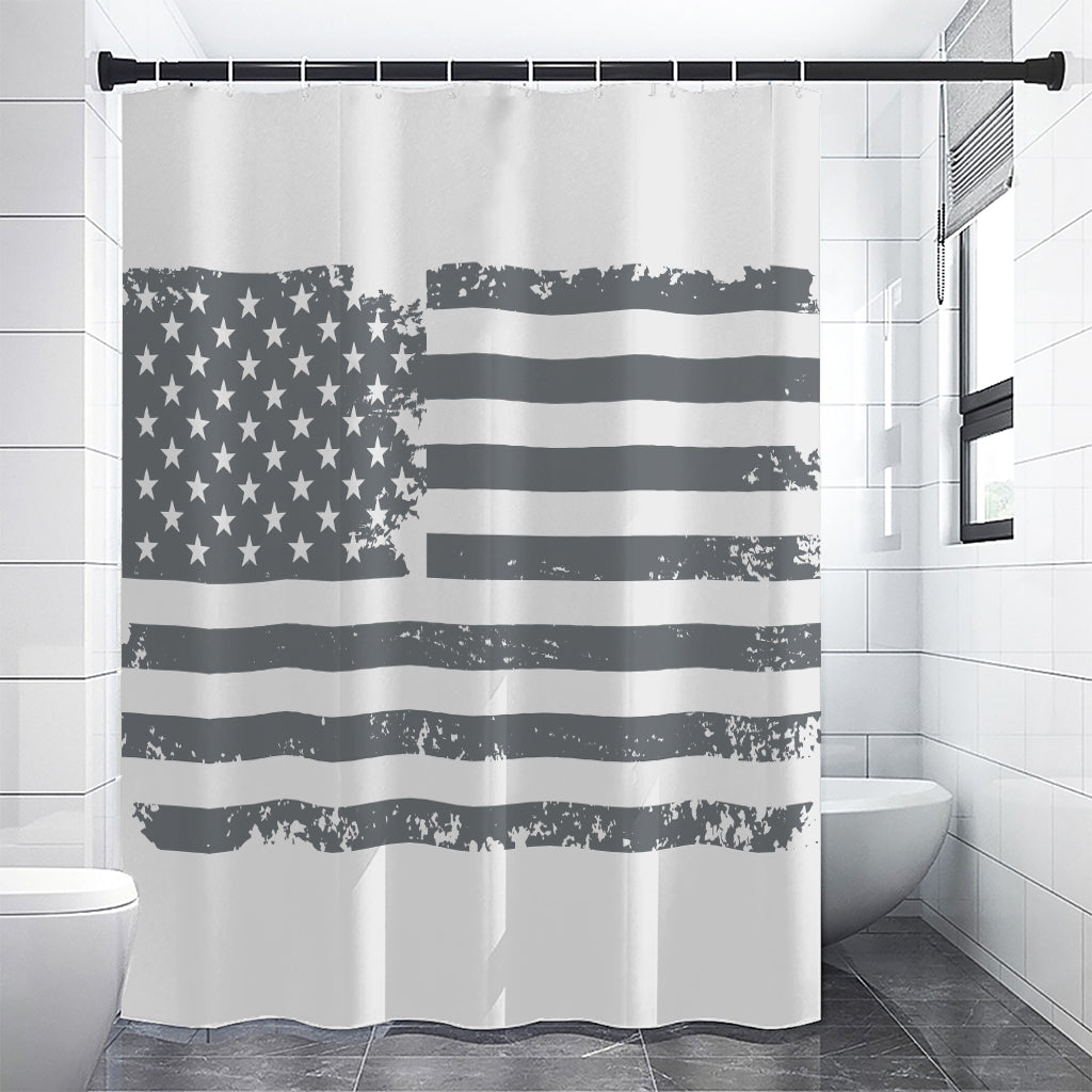 Grey Grunge American Flag Print Shower Curtain