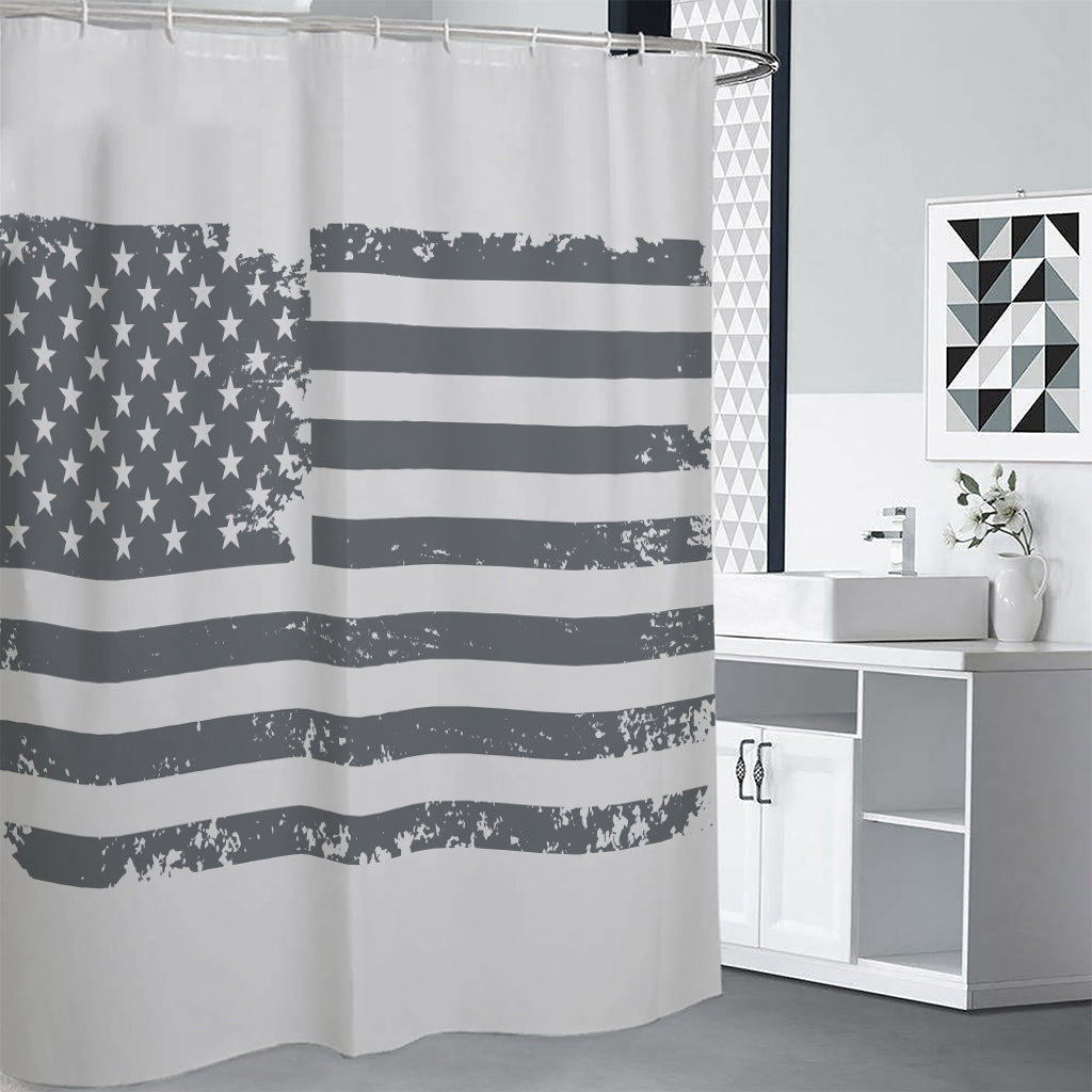 Grey Grunge American Flag Print Shower Curtain