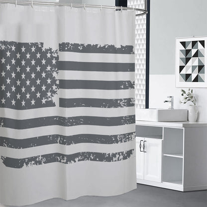 Grey Grunge American Flag Print Shower Curtain