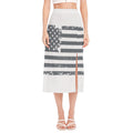 Grey Grunge American Flag Print Side Slit Midi Skirt