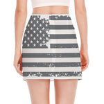Grey Grunge American Flag Print Side Slit Mini Skirt