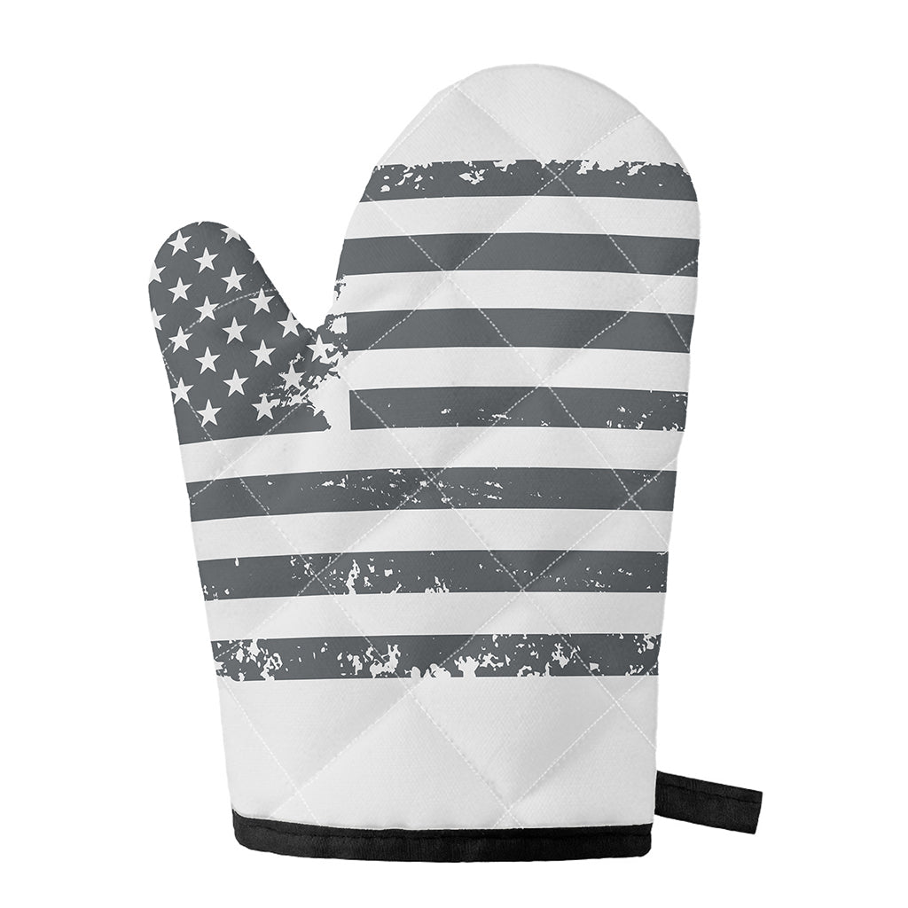 Grey Grunge American Flag Print Single Oven Mitt