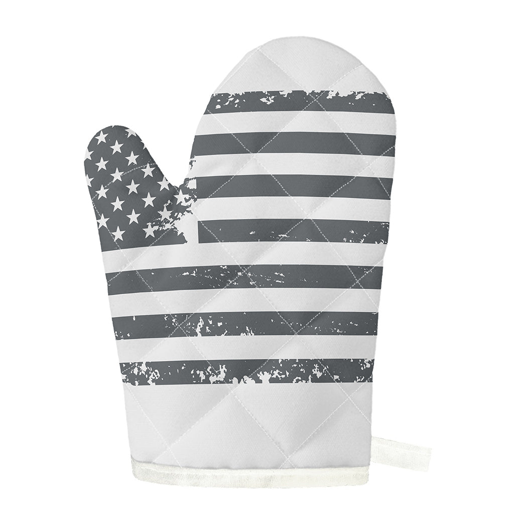 Grey Grunge American Flag Print Single Oven Mitt