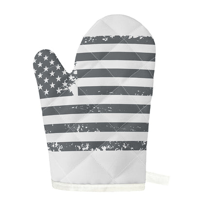 Grey Grunge American Flag Print Single Oven Mitt