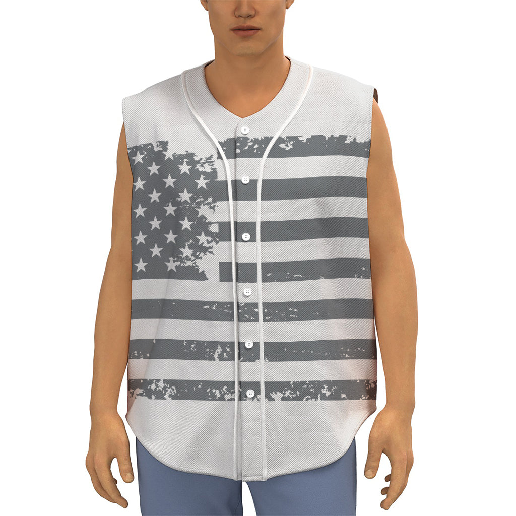 Grey Grunge American Flag Print Sleeveless Baseball Jersey