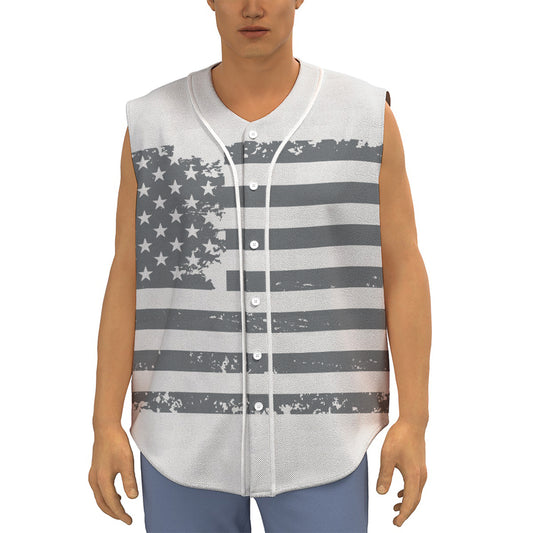Grey Grunge American Flag Print Sleeveless Baseball Jersey