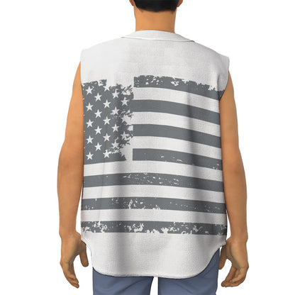 Grey Grunge American Flag Print Sleeveless Baseball Jersey