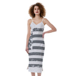 Grey Grunge American Flag Print Slim Fit Midi Cami Dress