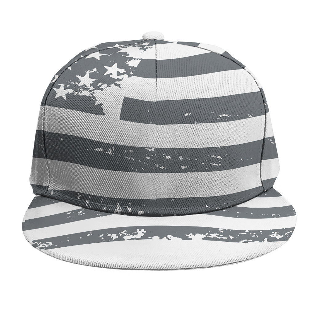 Grey Grunge American Flag Print Snapback Cap