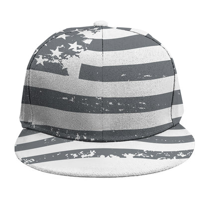 Grey Grunge American Flag Print Snapback Cap
