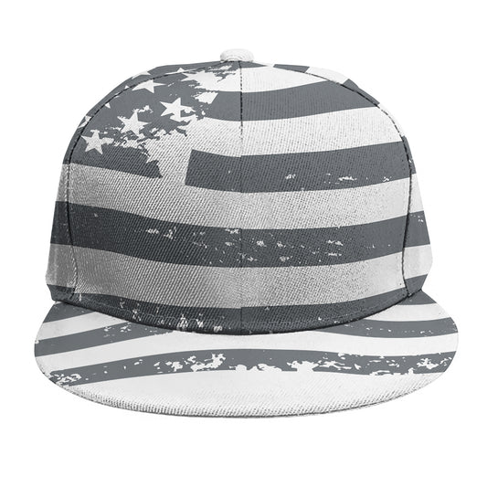 Grey Grunge American Flag Print Snapback Cap
