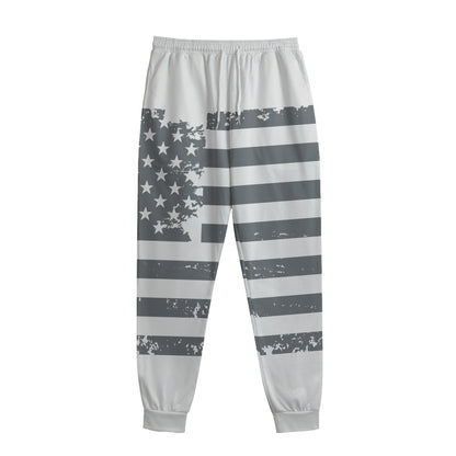 Grey Grunge American Flag Print Sweatpants