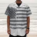 Grey Grunge American Flag Print Textured Short Sleeve Shirt
