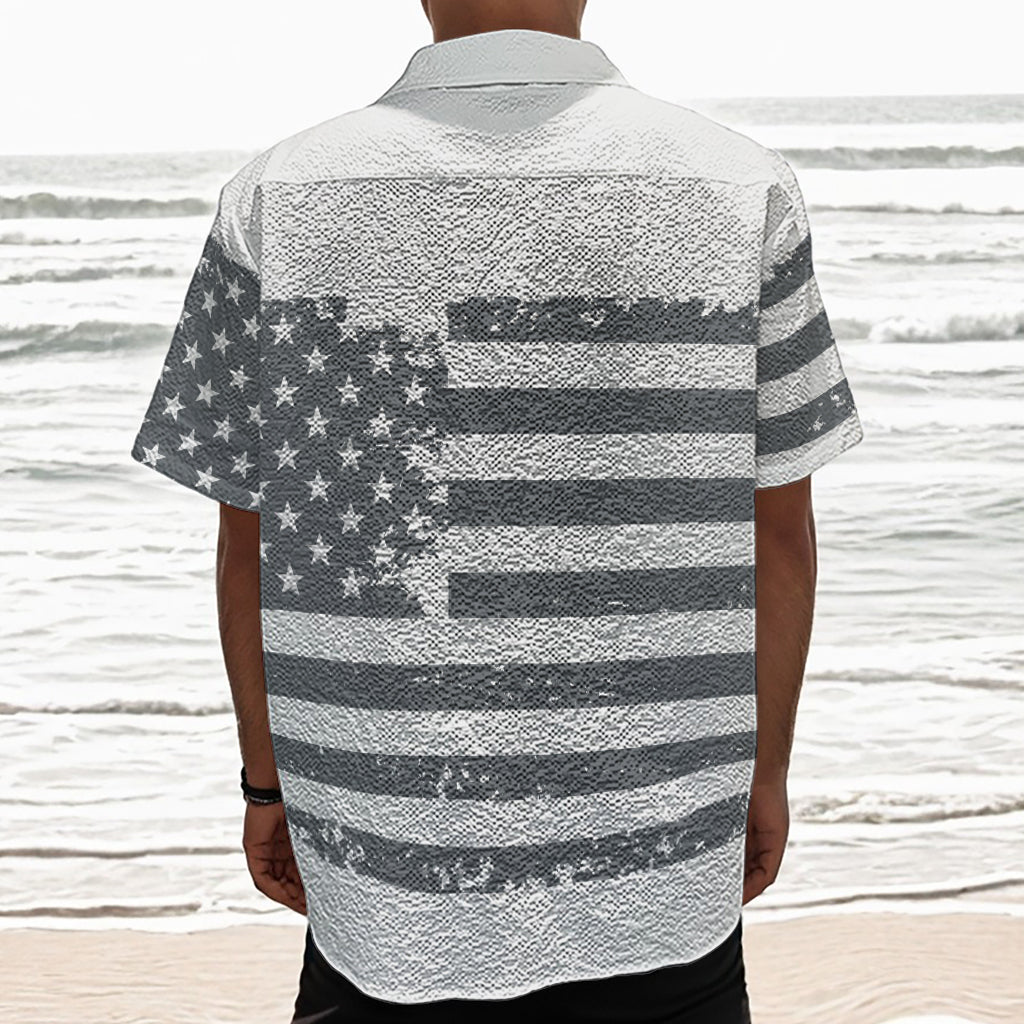 Grey Grunge American Flag Print Textured Short Sleeve Shirt
