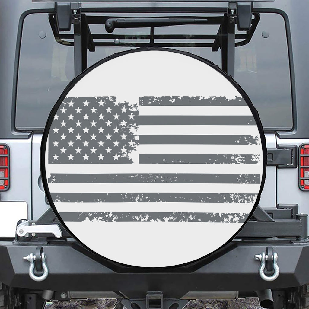 Grey Grunge American Flag Print Tire Cover