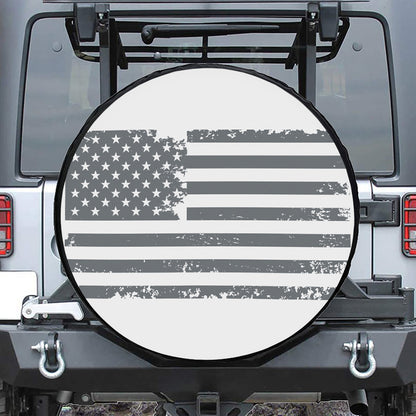Grey Grunge American Flag Print Tire Cover