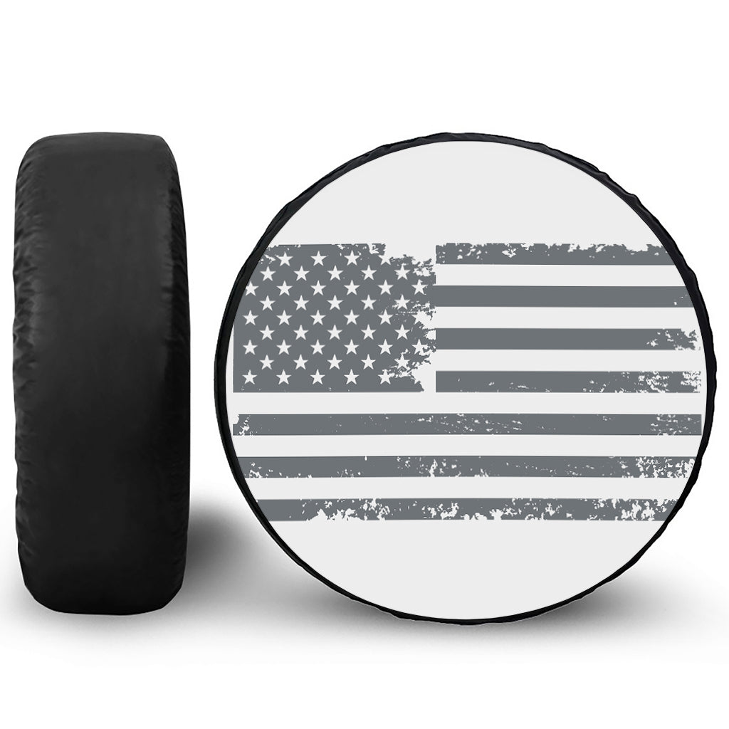 Grey Grunge American Flag Print Tire Cover