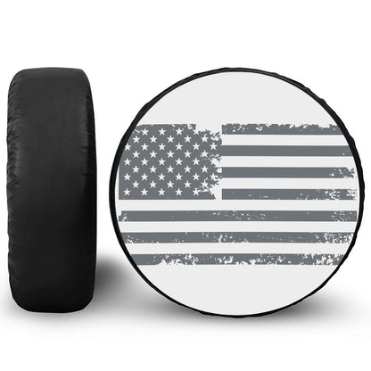 Grey Grunge American Flag Print Tire Cover