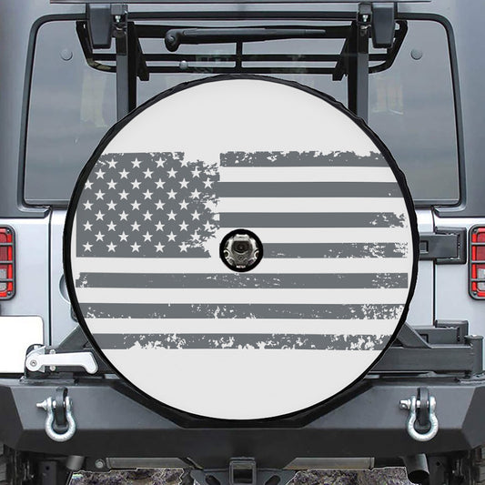 Grey Grunge American Flag Print Tire Cover With Camera Hole