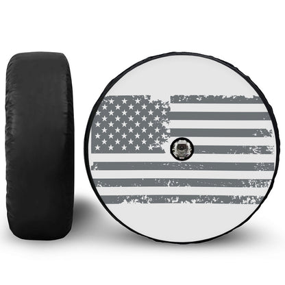 Grey Grunge American Flag Print Tire Cover With Camera Hole