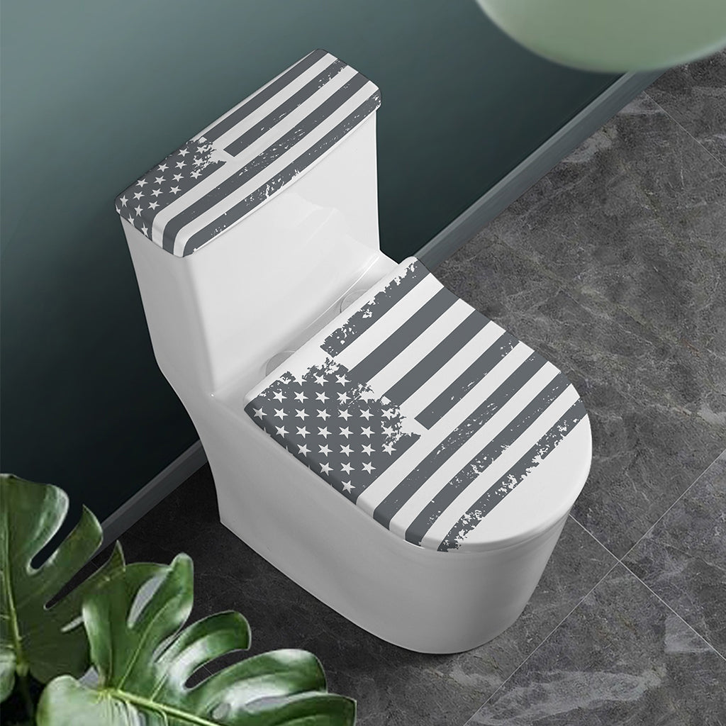 Grey Grunge American Flag Print Toilet Lid And Tank Cover Set