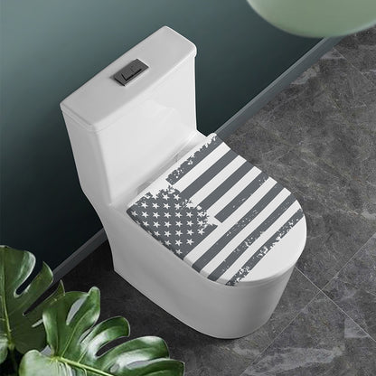 Grey Grunge American Flag Print Toilet Lid Cover