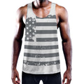 Grey Grunge American Flag Print Men's Workout Tank Top