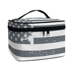 Grey Grunge American Flag Print Travel Makeup Bag