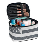 Grey Grunge American Flag Print Travel Makeup Bag