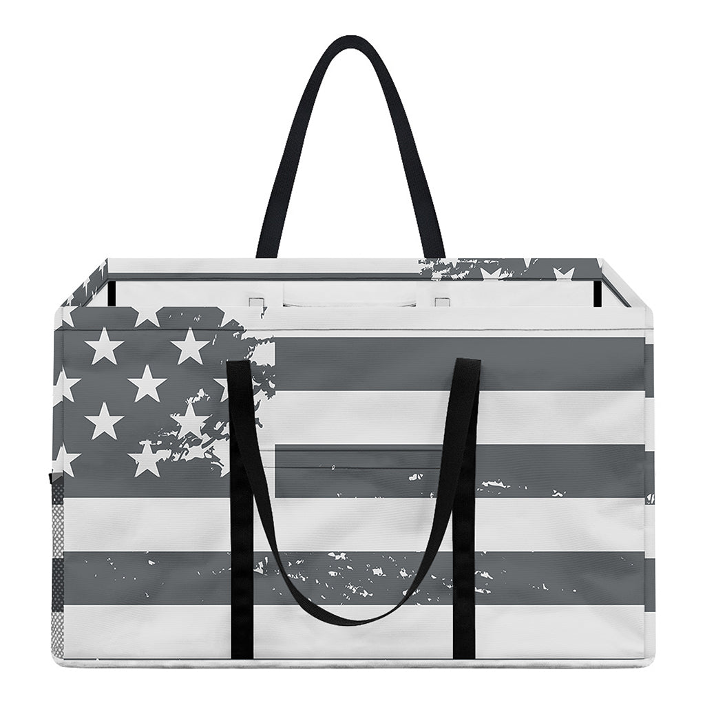 Grey Grunge American Flag Print Utility Tote Bag