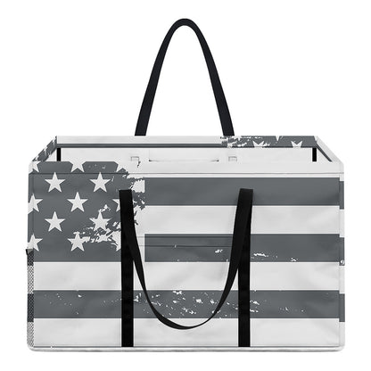 Grey Grunge American Flag Print Utility Tote Bag