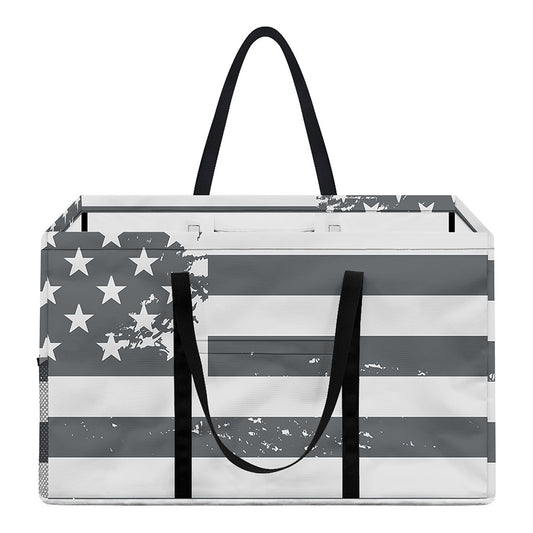 Grey Grunge American Flag Print Utility Tote Bag