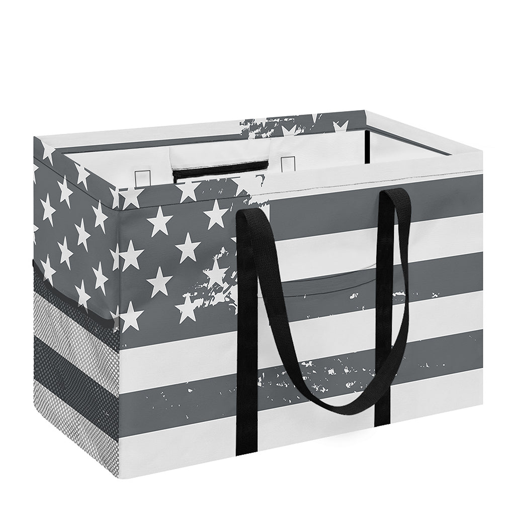 Grey Grunge American Flag Print Utility Tote Bag