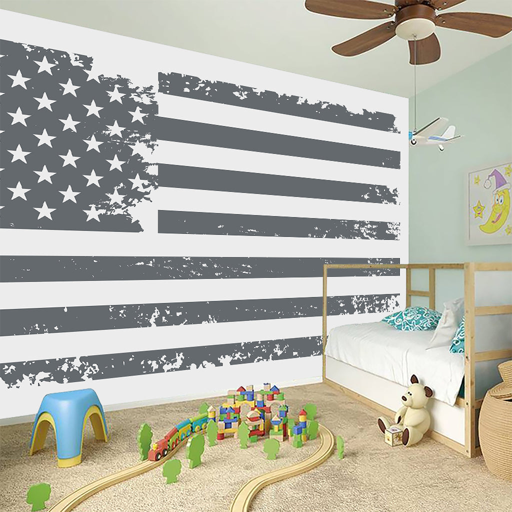 Grey Grunge American Flag Print Wall Sticker