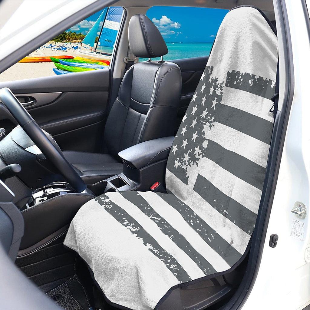 Grey Grunge American Flag Print Waterproof Car Seat Cover