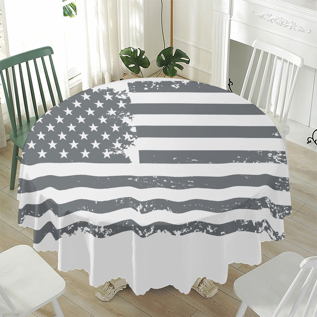 Grey Grunge American Flag Print Waterproof Round Tablecloth