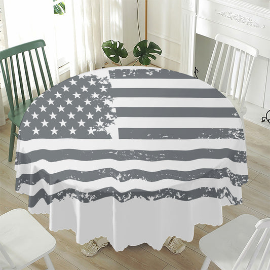 Grey Grunge American Flag Print Waterproof Round Tablecloth
